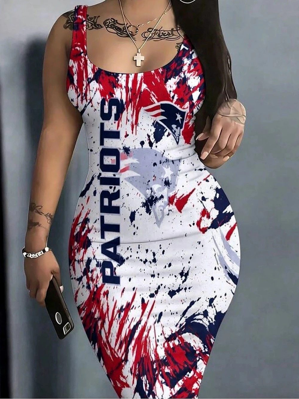 *New* New England Patriots NFL Football Sexy Sleeveless Bodycon Dress 3D Scoop L